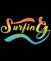 Surfing typography logo t-shirt design, unique and trendy, apparel, and other merchandise. Print for t-shirt, hoodie, mug, poster, label, etc.
