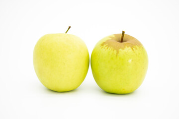 two juicy apple isolated on white background, selective focus