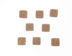 some coffee color biscuit isolated on white background, top view