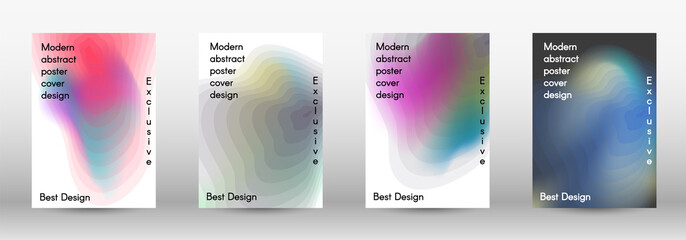 Set for liquid. Holographic abstract backgrounds. Bright mesh blurred pattern in pink, blue, green tones. Fashionable advertising vector in retro for book, annual, mobile interface, web application.