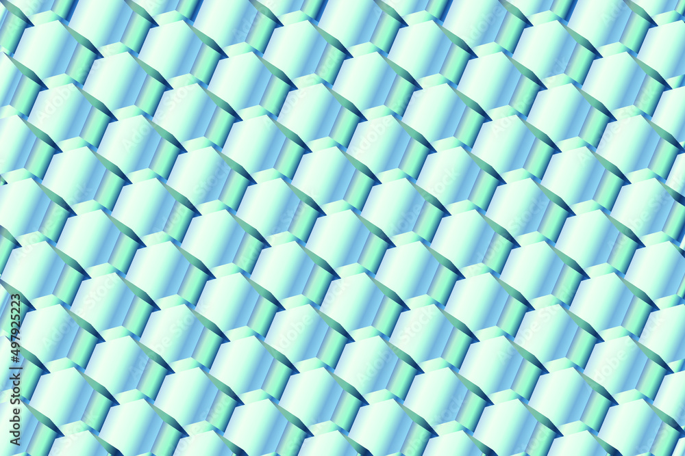 Poster extruded hexagons, 3d rendering, abstract monochrome background. copy space, empty, blank space. 3d 
