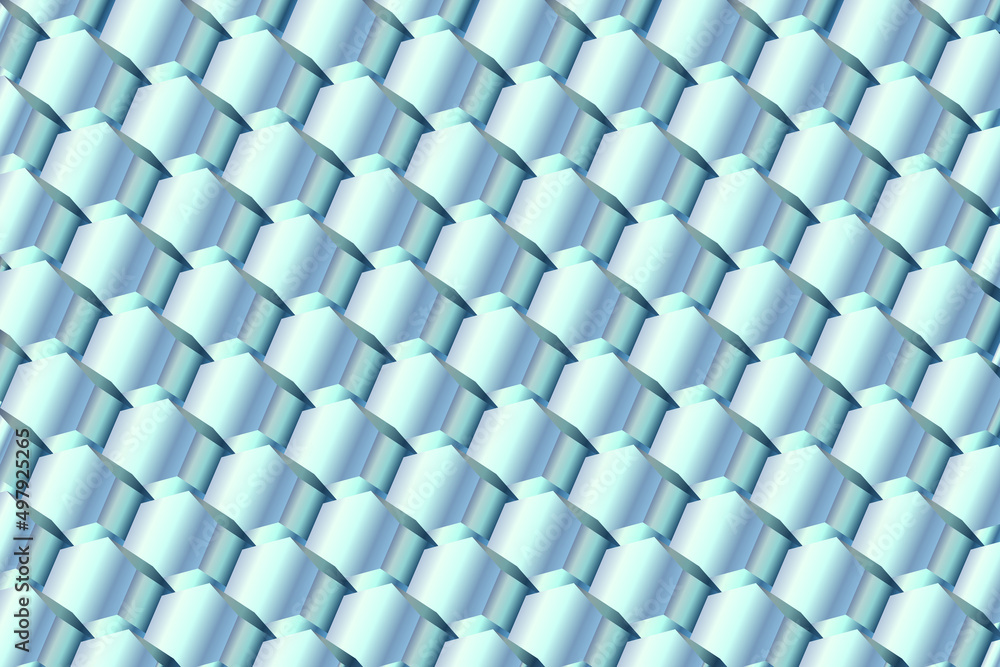 Poster extruded hexagons, 3d rendering, abstract monochrome background. copy space, empty, blank space. 3d 
