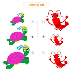 Match by size for cartoon turtle and shrimp.Game for kids.