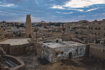 Sunset View to the Panorama of an Old Shali Mountain village in Siwa Oasis, Egypt