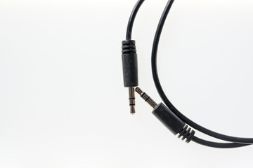 old grungy audio cable on a white background
