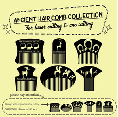 ancient hair comb collection for laser cutting