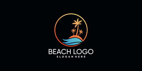 Beach logo design with palm tree and gradient style color Premium Vector