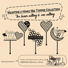 valentine honey bee topper collection for laser cutting