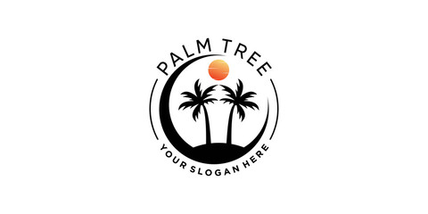 Obraz premium Palm tree logo design template with sun Premium Vector