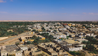 Fototapeta premium Panoramic View to the Oasis Siwa with Green Palm Trees around, Egypt
