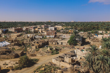 Fototapeta na wymiar Panoramic View to the Oasis Siwa with Green Palm Trees around, Egypt