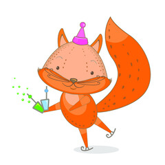 



Vector image of a small fox. Isolated background, postcard, design.