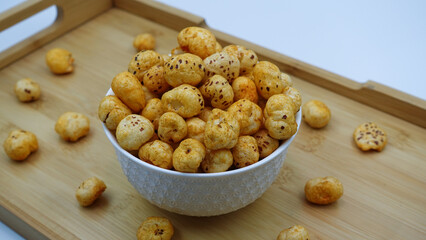 Flavored Prickly Water Lily. Dried makhana also known as water lily. Fox nut. Makhanas. Lotus seeds. The edible seeds, called fox nuts or makhana when dried, are eaten in Asia.