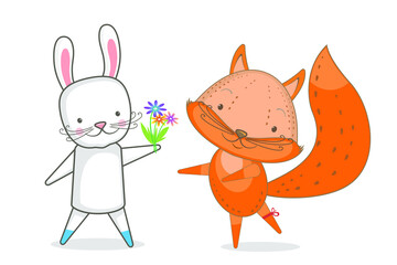 



Vector image of a small fox. Isolated background, postcard, design.