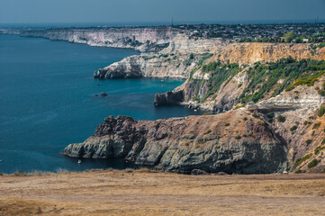 The coast at the cape Fiolent. Top view on sea and rocks. Crimea
