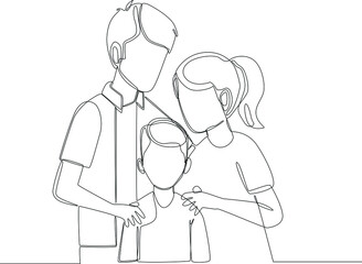 Single continuous line drawing of picture frame with family. Mom,dad and son. One line draw design graphic vector illustration.
