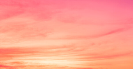 Romantic pink sky and orange, yellow in the evening in summer season, nature background