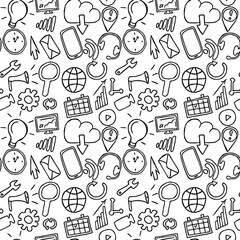 seamless pattern with business set icons. Doodle vector with business icons on white background. Vintage business icons,sweet elements background for your project