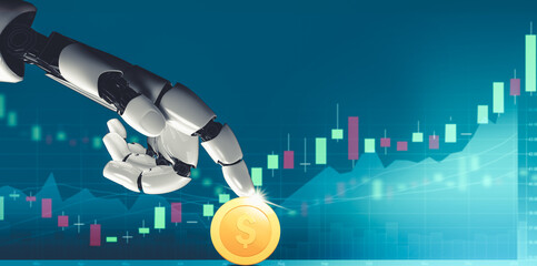 3D rendering futuristic droid robot technology development, artificial intelligence AI, and machine...