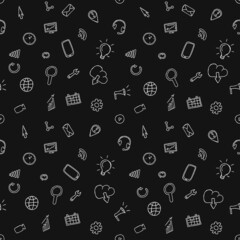 seamless pattern with business set icons. Doodle vector with business icons on black background. Vintage business icons,sweet elements background for your project