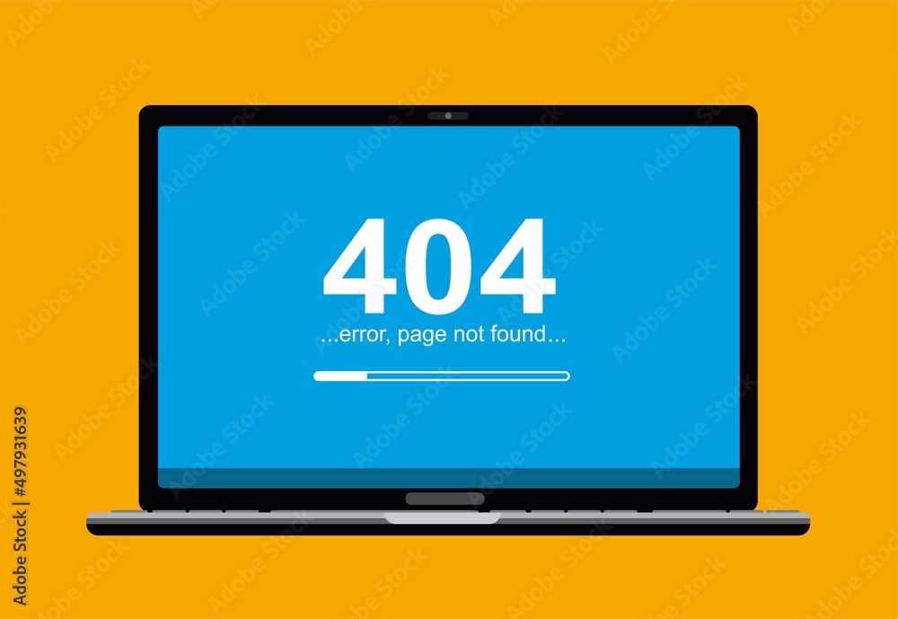 Aufkleber error 404 or web page not found on laptop computer concept, flat vector illustration