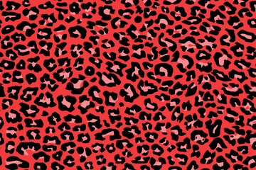 Animal skin pattern seamless. Design for fabric, wallpaper, wrapping, background. repeating texture leopard red pink black print - 497931680