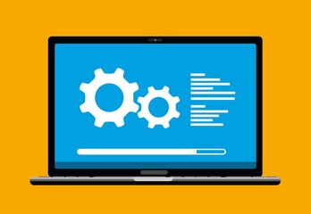 computer repair and software development concept, flat vector illustration