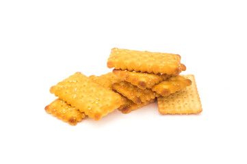 Stacked of crackers isolated on white background.