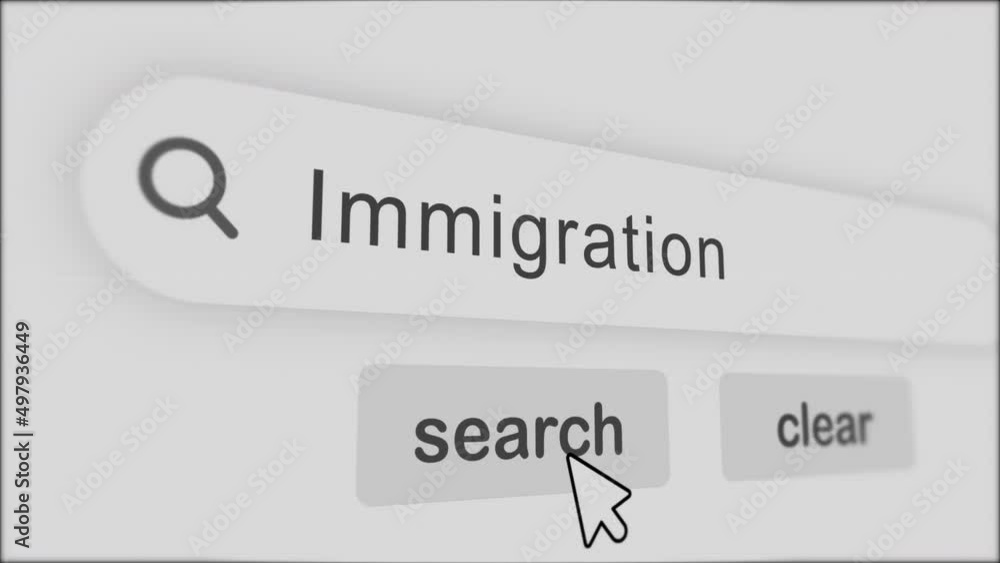 Poster immigration search bar with click animation.vintage screen. typed in search engine bar on digital sc