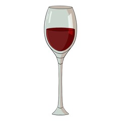 Cartoon glass of red wine on white background
