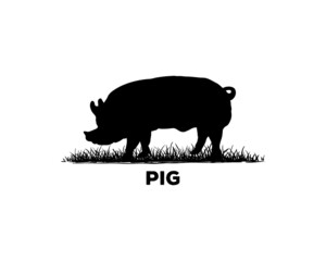 Livestock Pig Silhouette Vintage Symbol Farm Logo Vector