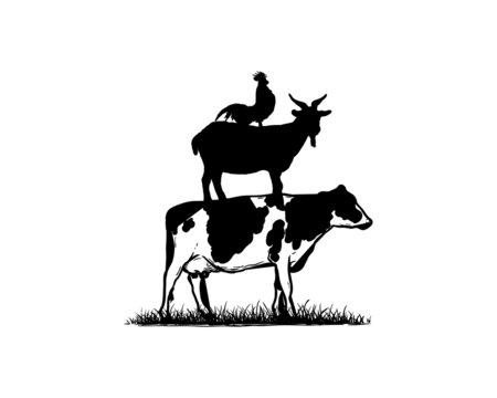 black and white farm animals stacked clip art preview