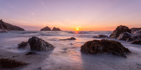 Holywell bay sunset cornwall england uk 