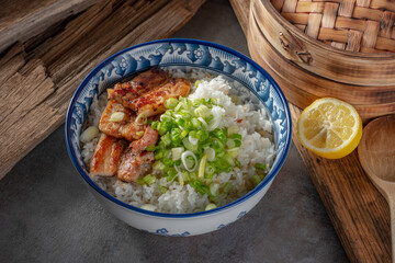 Grilled Pork Belly over white steamed rice