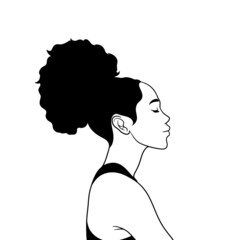 hand drawn african american woman curly bun