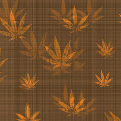 Canvas texture with a pattern of cannabis leaves as an abstract background.