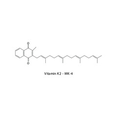 Vitamin K2 MK-4 Skeletal structure and molecular formula. Organic biomolecule, isolated vector illustration