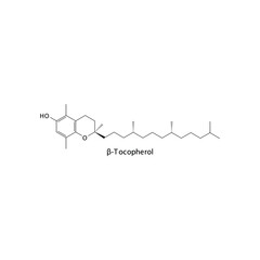 β Beta Tocopherol Skeletal structure and molecular formula. Organic biomolecule, isolated vector illustration