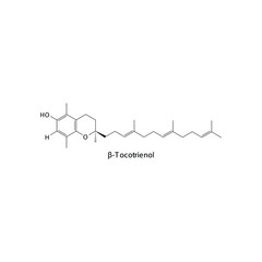 β Beta Tocotrienol Skeletal structure and molecular formula. Organic biomolecule, isolated vector illustration