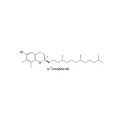 γ Gamma Tocopherol Skeletal structure and molecular formula. Organic biomolecule, isolated vector illustration