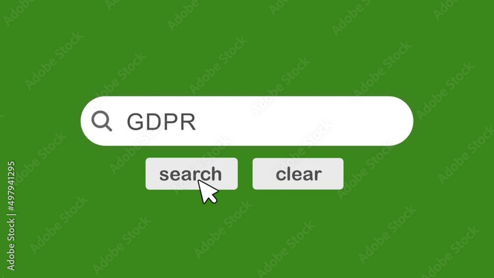 Poster search bar gdpr with click animation on green background