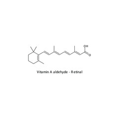 Retinal Skeletal structure and molecular formula. Organic biomolecule, isolated vector illustration