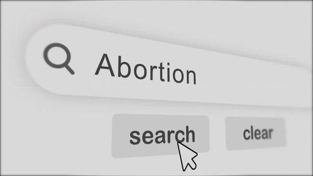 Abortion Search Bar with click Animation.vintage screen. Typed In Search Engine Bar On Digital Screen.