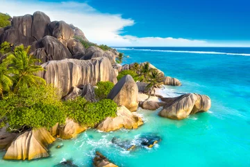 Papier Peint photo autocollant Anse Source D'Agent, île de La Digue, Seychelles Anse Source D& 39 Argent - la plus belle plage des Seychelles. Île de La Digue, Seychelles