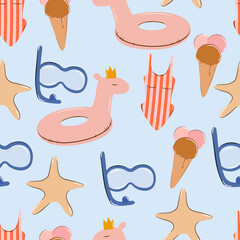 Beach holidays elements vector Flat Illustration. Summer sea pattern.