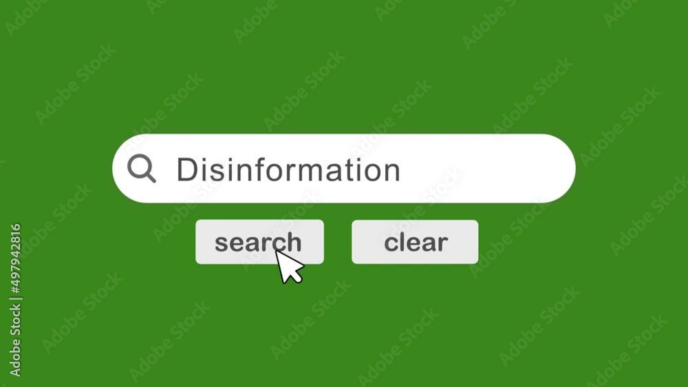 Poster disinformation search bar with click animation on green background