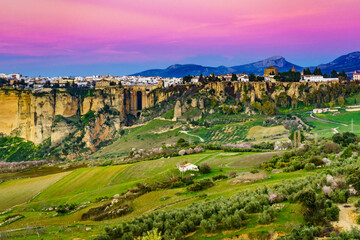 Ronda town and valley, Andalusia, Spain. - obrazy, fototapety, plakaty