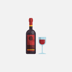 wine bottle and wine glass vector illustration, wine flat icon, drink icon