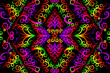 seamless colourful green purple caleidoscope gradient flower art pattern of indonesian traditional tenun batik ethnic dayak ornament for wallpaper ads background sticker or clothing
