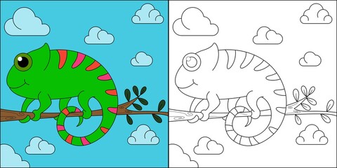 Chameleon lizard suitable for children's coloring page vector illustration